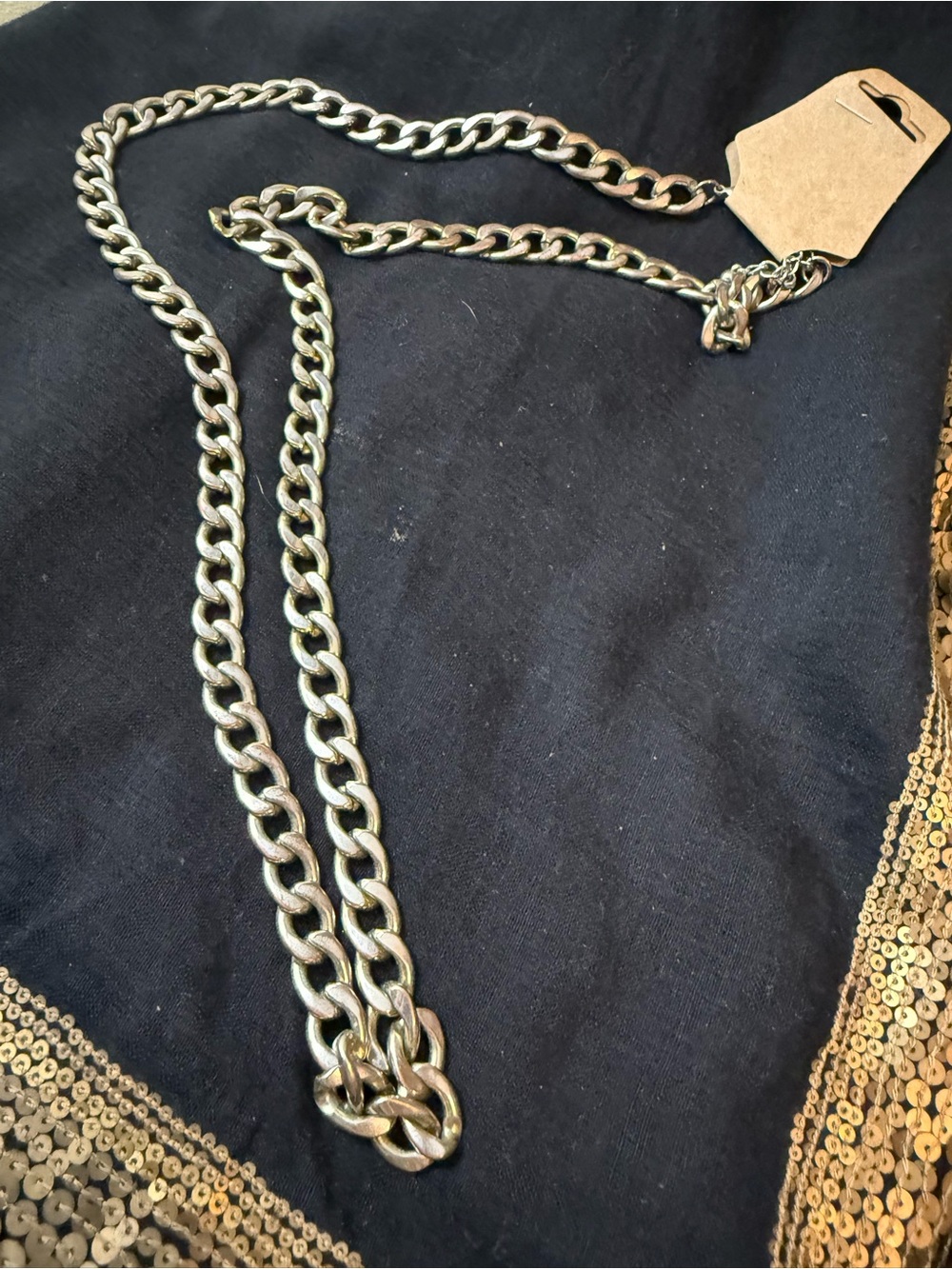 Chunky Silver Tone Curb Chain Necklace Y2K
